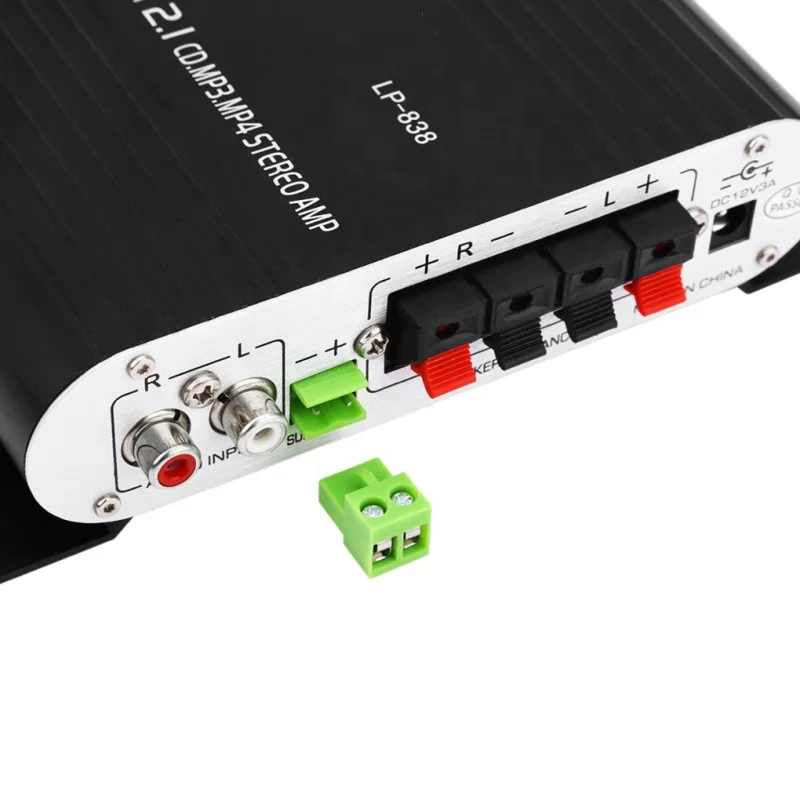 Мини HiFi автомобильный аудиоусилитель LP-838 2 1 стереоплеер 12 В усилитель звука сабвуфера LP838 MP3 MP4 0