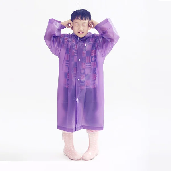 
Purple Beautiful Colors Premium Quality Colorful Non-Disposable EVA Rain Coats for Children with Hood and Drawstring 