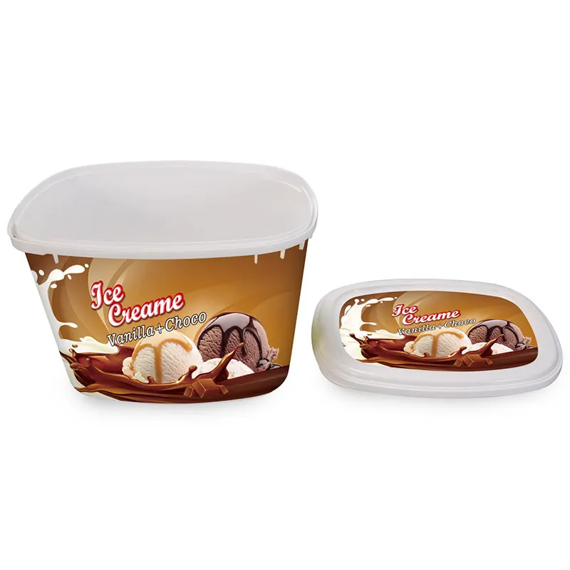 Hight quality  cheap IML packaging for ice cream 2L oval disposable plastic ice cream container certificated ice cream pp tub