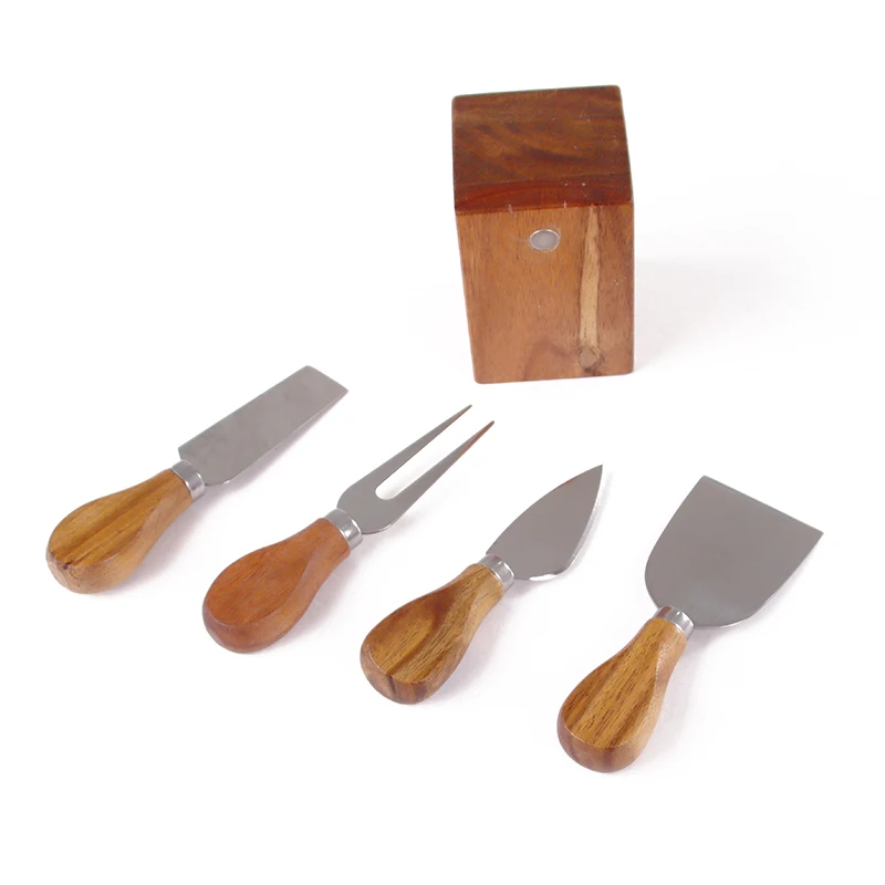 Wholesale Products Acacia Wood Black Cheese Knife Set 4 pieces of tools acacia wood cheese tools cheese knife