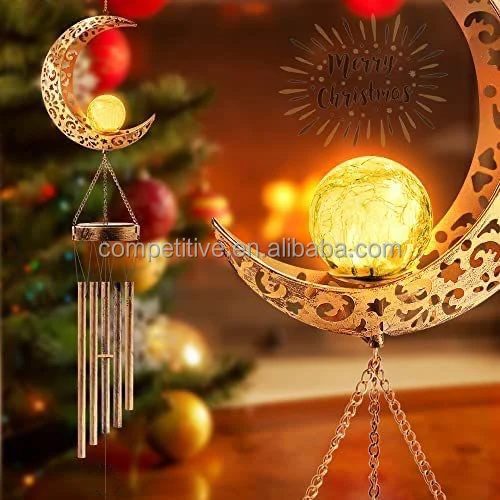 Wind Chime Bell with Solar light Garden decoration Star Hollow decoration colorful Sun Hot Selling Metal Craft Moon