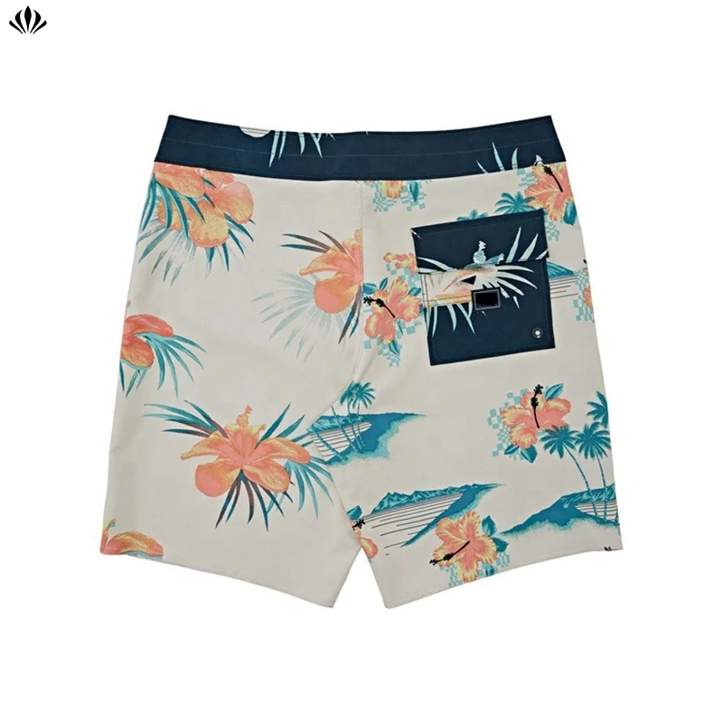 Hawaii Style Full Leaves Print Fashion Swim Trunk for Men Surf Board Shorts on Beach Activity