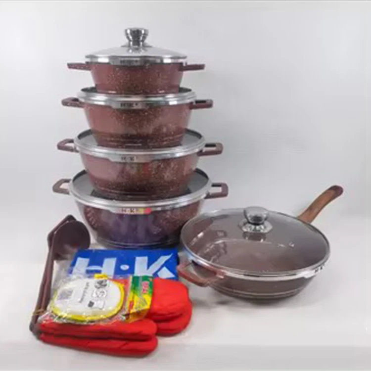 High Quality 16PCS Die Cast White Black Red Granite Coated Aluminum Cookware Sets Nonstick Cooking Pot Set