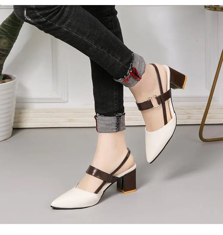 New Design Fashion Women Sandals Pumps Summer Shoes Chunky High Heel Comfortable British Style Classic Office Lady Wholesale