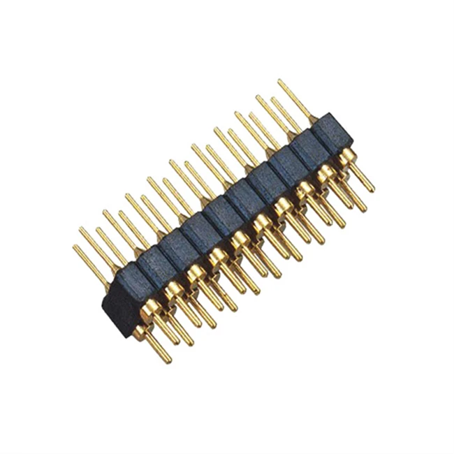 1.27x2.54mm pitch 20pin H1.9 L8.1 dual row 180 degree straight machined round male plug pin header connector