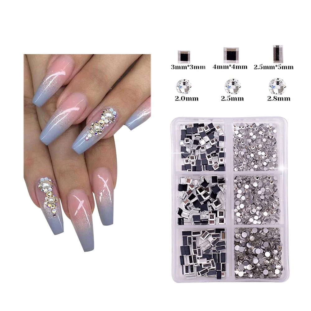 Wholesale Bulk 3D Flatback Iridescent Clear Gem Diamond Nail Art Accessories Glass AB Color Crystals Nail Rhinestones Kits