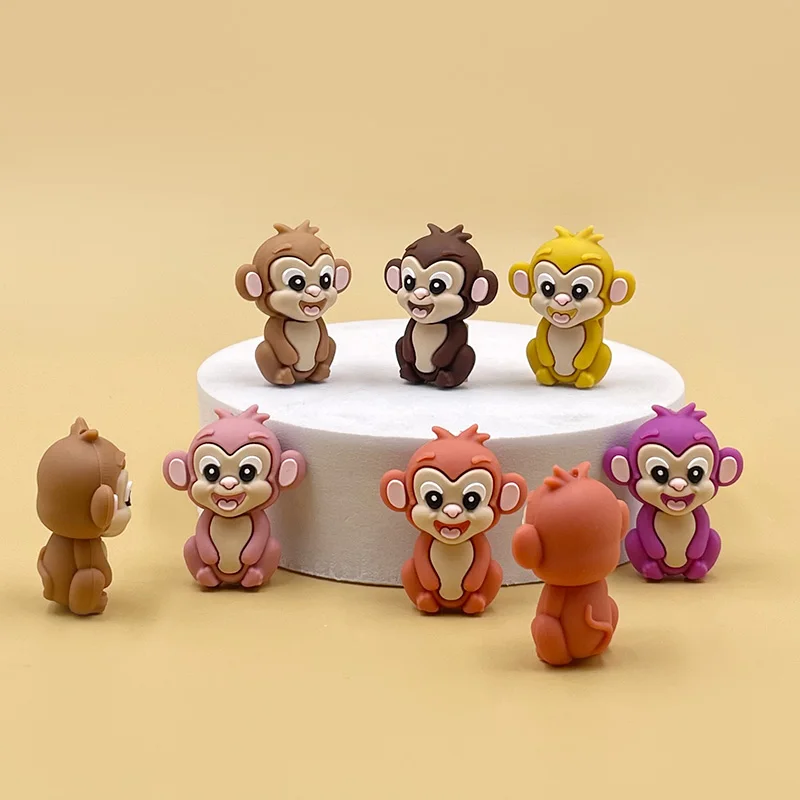 Hot Sale Food Grade DIY Beadabl Pens Cartoon Animal Monkey Wholesale 3d Silicone Focal Beads