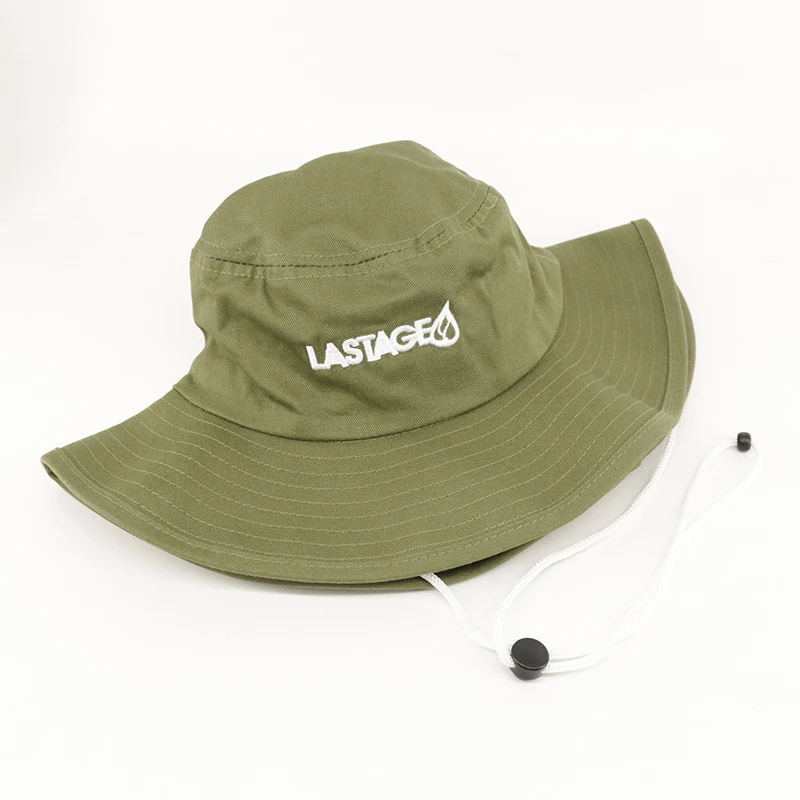 custom outdoor camping wide brim adjustable embroidery logo fisherman bucket hat with string