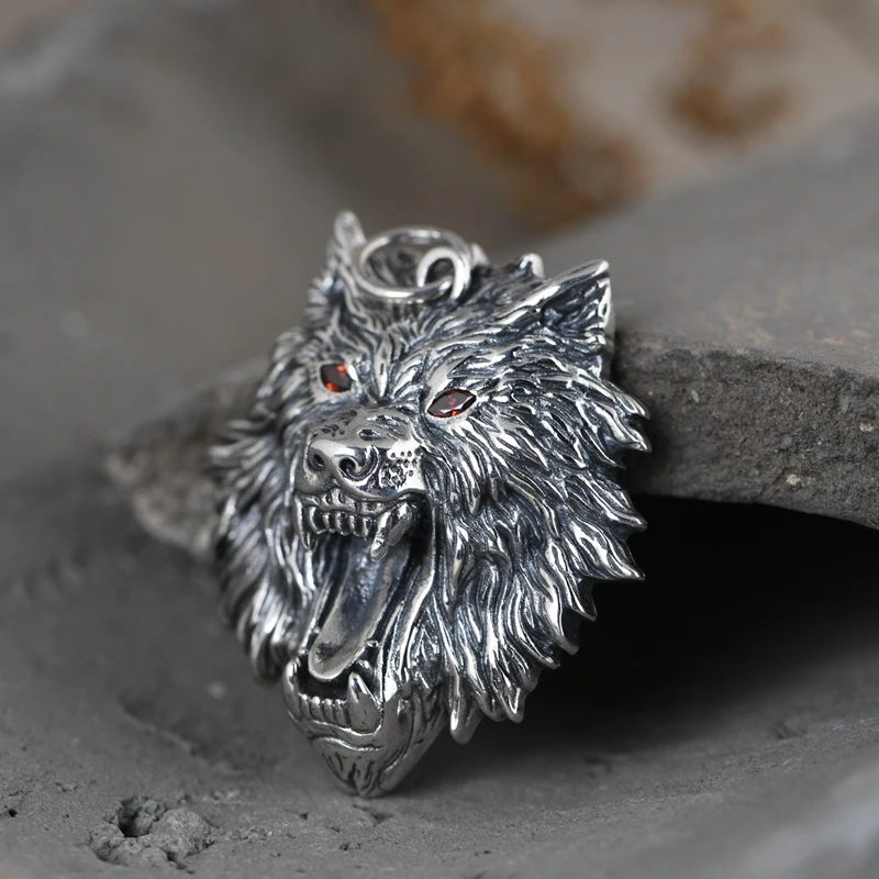 wholesale 100% real 925 sterling silver Fashion rock wolf head man Pendant Anillos