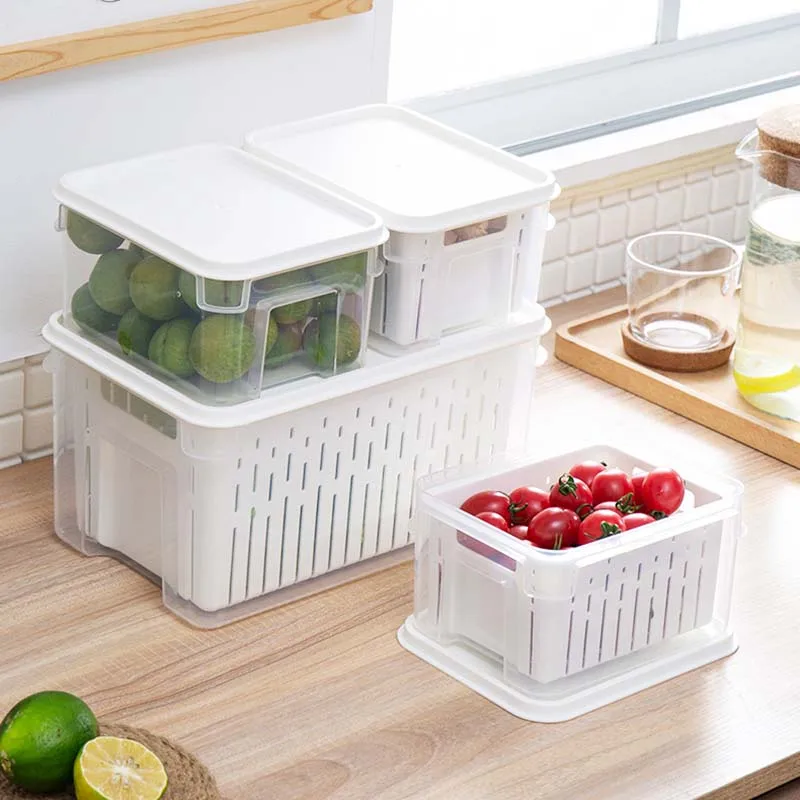 Kitchen Refrigerator Organizers with Lids Fridge Food Storage Container  Plastic Fresh Keeper for  Fruit Berry BPA Free