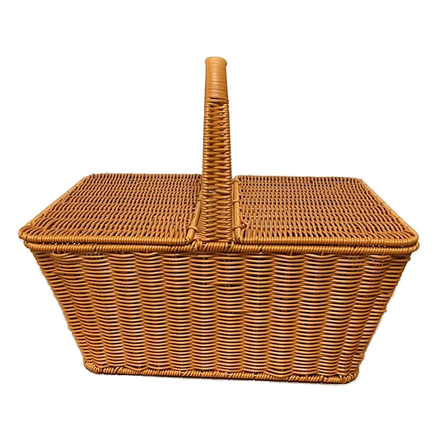 Outdoor Picnic & Shopping Portable Basket PP Rattan Woven Single Tier Fruit Cover Storage Basket Bye-Bye Basket