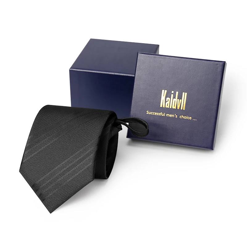 8CM Popular Modern Black Woven Lazy Zipper Ties for Uniform Suit Business