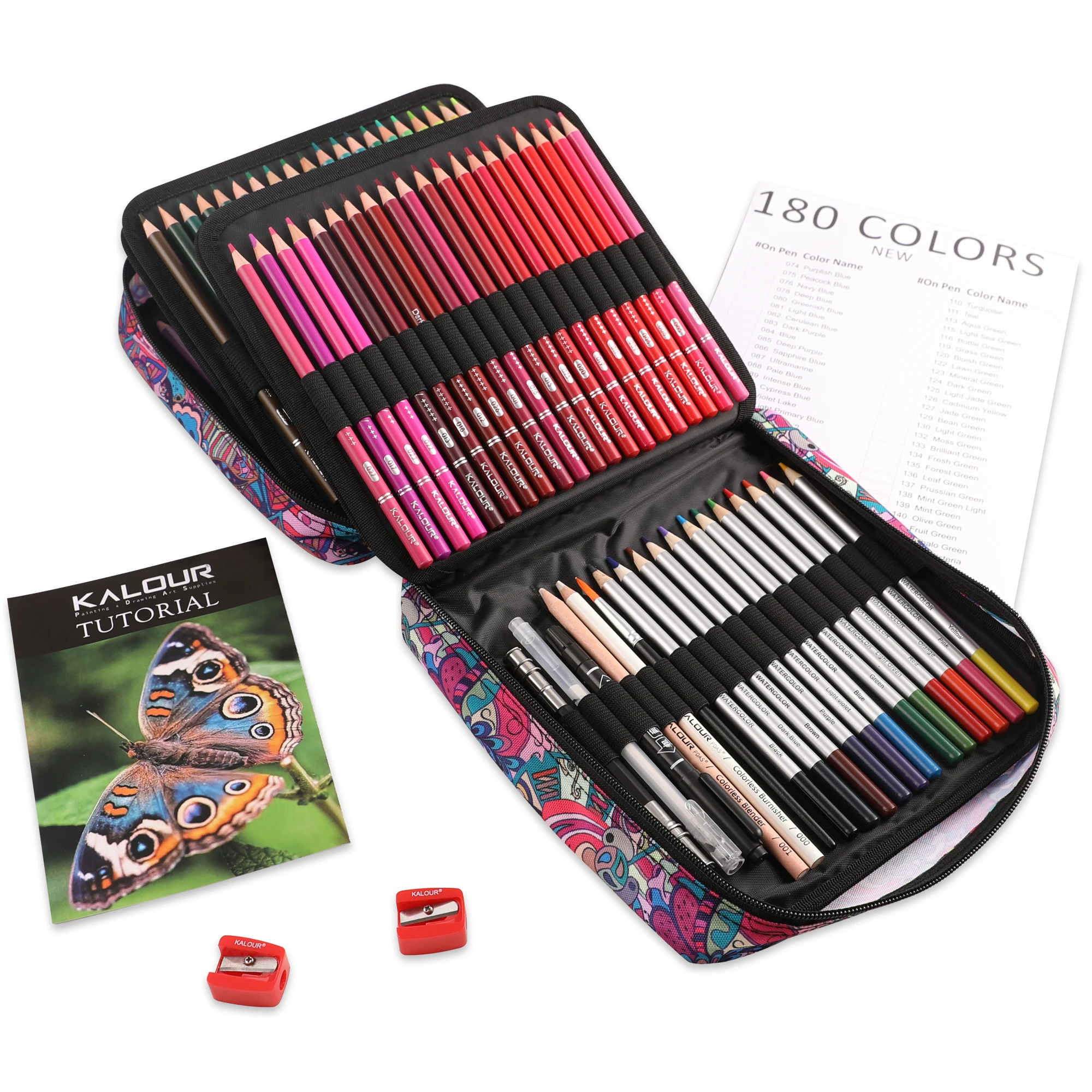 KALOUR pdas Colored Pencils 180 colors Soft Core 200pcs Color Pencil Set in portable case for artist drawing