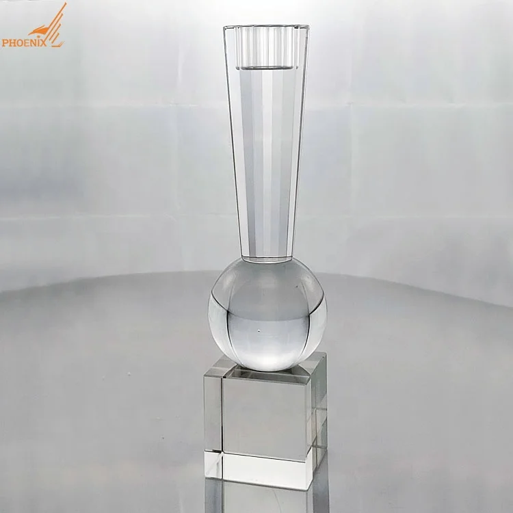 Luxury K9 Unique Modern Square Clear Base Elegant Glass Crystal Taper Candlestick Pillar Holder For Decorations