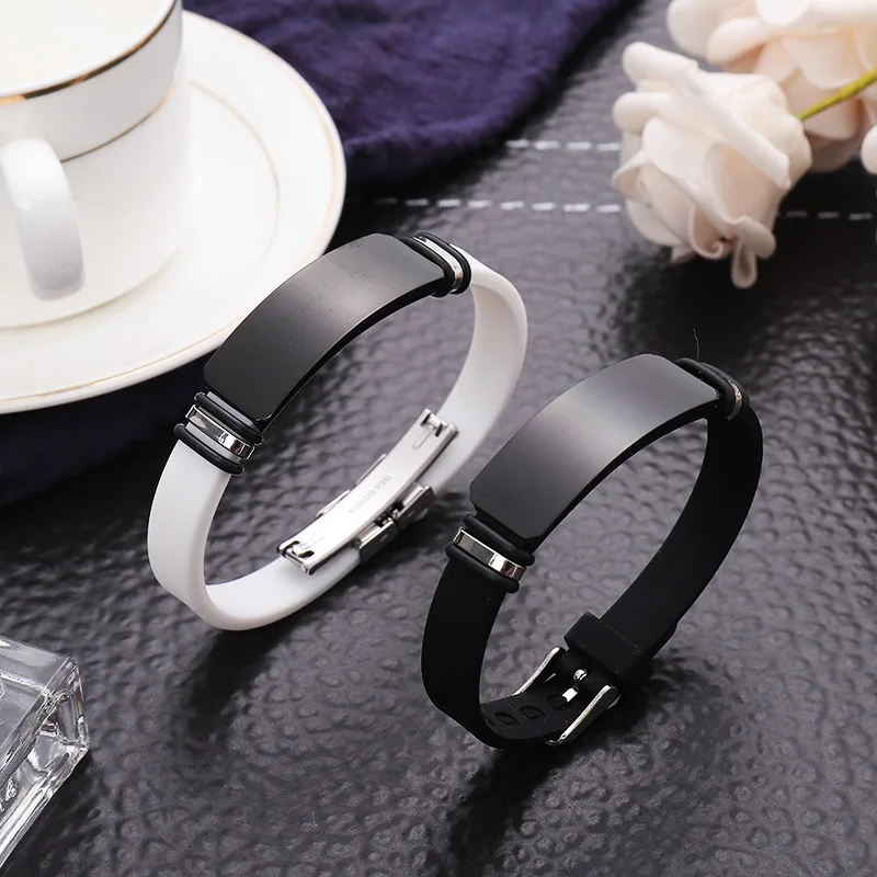 Wholesale stocked luxury jewelry men friendship custom logo rubber stainless steel silicone bracelets