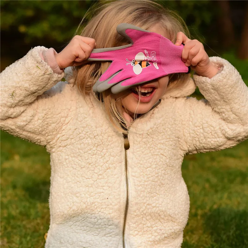 Deliwear custom logo frog print children garden work glove Breathable Foam Rubber Youth Garden Gloves for kids planting