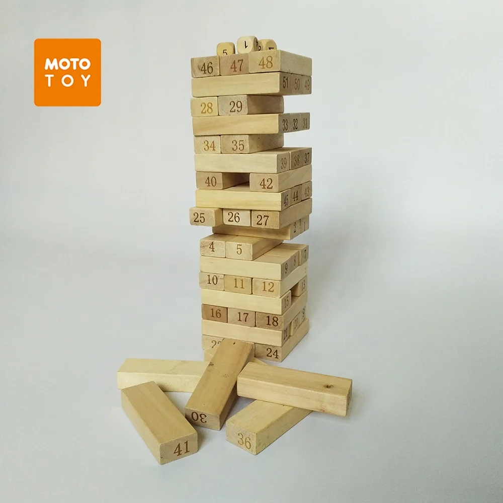 51 Pcs Wooden Blocks Stacking Blocks Tumbling Tower Game Toppling Timbers Toys Funny Lawn Yard Game Educational Toy Gift