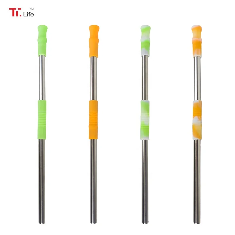 Hot Sale Eco Friendly Silicone Tip Foldable Collapsible Metal Reusable Stainless Steel Straws