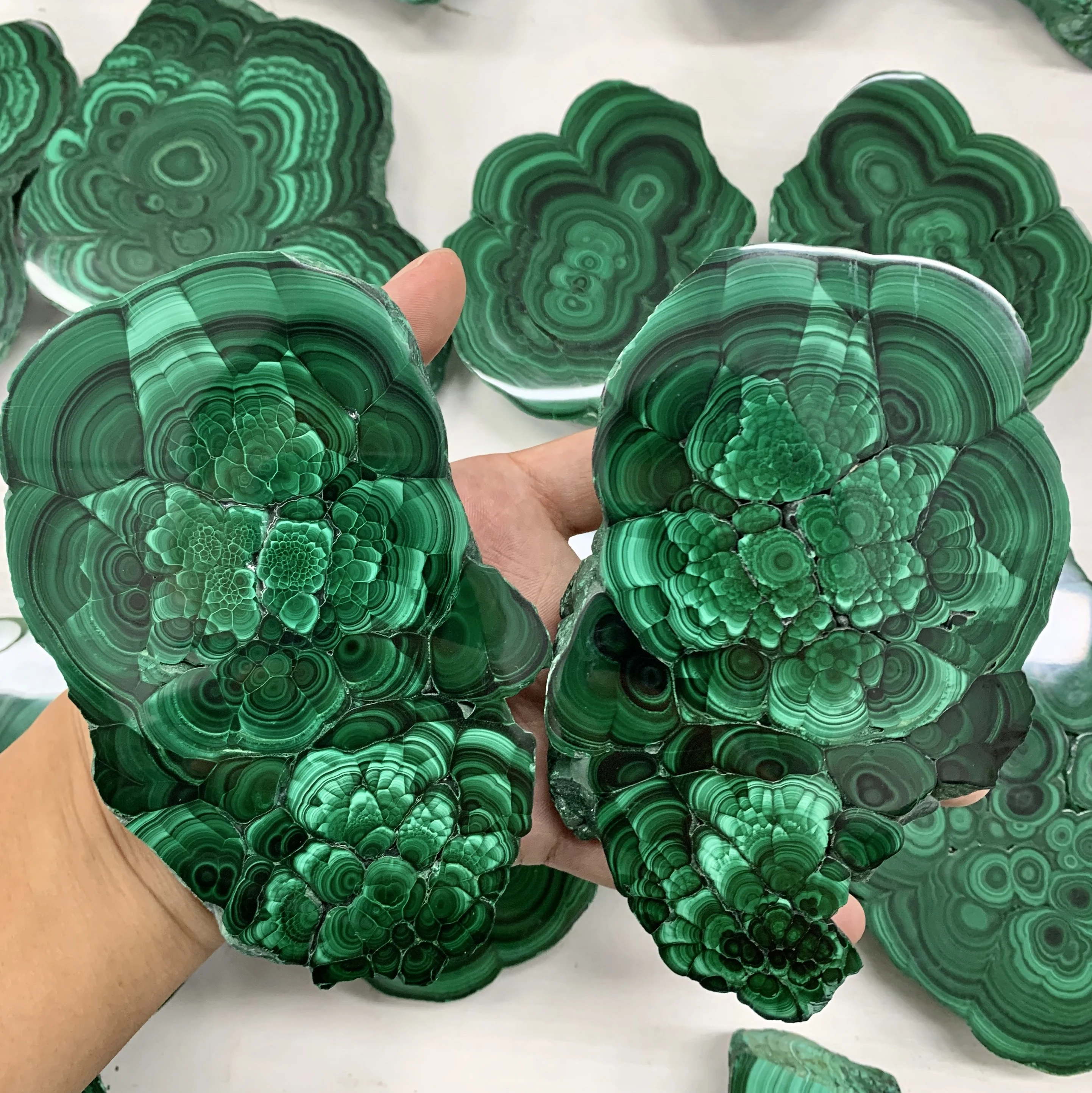 Wholesale Natural Healing Stone Malachite Pair Slabs Semi-precious Stone Slab for Decoration