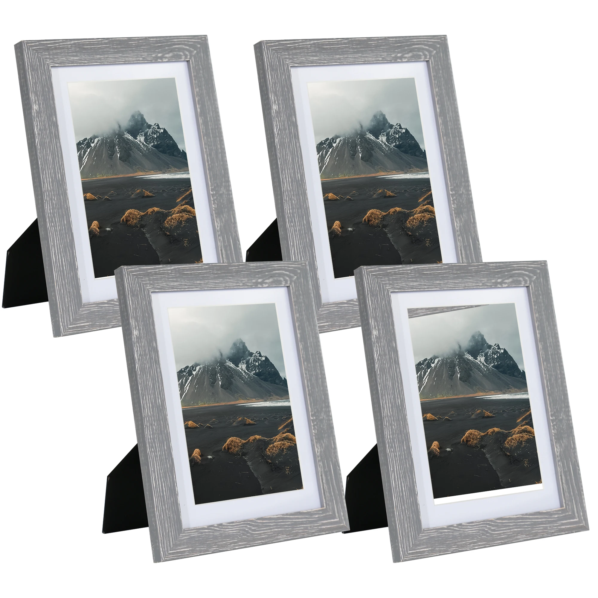11x14 серая деревянная рама с белым ковриком отображает пять фотографий 4x6 реальные стеклянные пилообразные вешалки поворотные вкладыши-настенное
