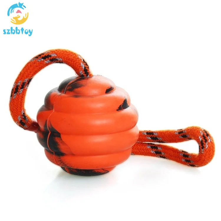 Natural Rubber Dog Interactive and Training Ball  Pet Toothbrush Toy Dog Chew Ball Toy with Rope