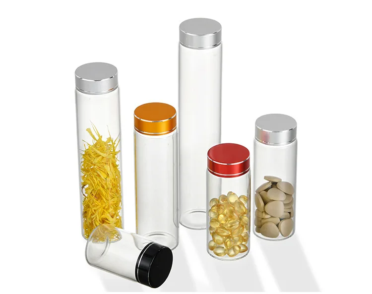 Mini Clear Glass Wishing Small Drift Bottle Vials Glass Tube Corked Jars Candy Bottle With Aluminum Screw Cap