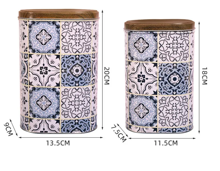 Customized Food Grade Container Metal Blue and White Porcelain Print Round Luxury Packaging Tea Tin Box Caddy Coffee Tin Cans
