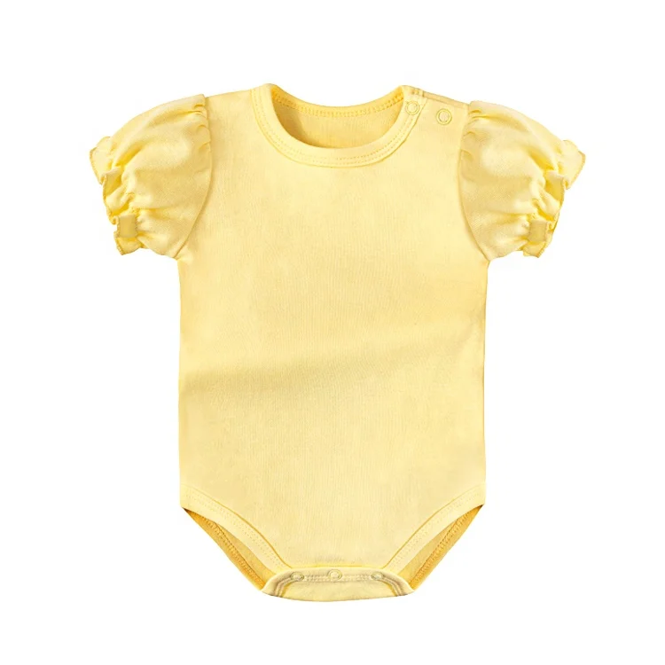 Custom 100% Combed Cotton baby girl clothes 0-3 months puff sleeve baby knitted ropa bebe romper carters jumpsuit