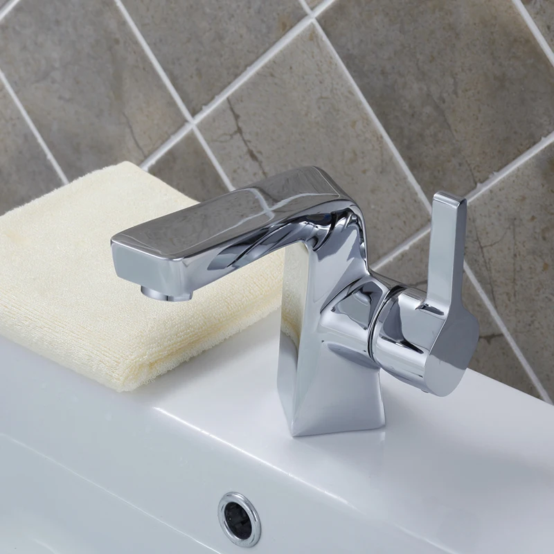 New SUS 304 Single Hole Square Washbasin Faucet Stainless Steel Bathroom Basin Basin Faucet