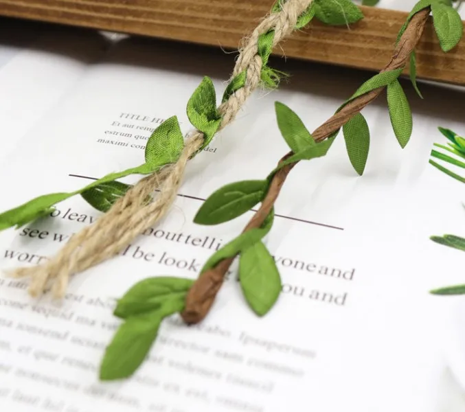 Christmas decorated Forest Series simulated Leaf Hemp Rope 10m each handmade DIY decorative Horticultural Green Leaf Hemp Rope