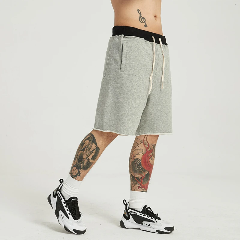 Wholesale French Terry  Mens Blank Jogger Sweat Shorts In Black