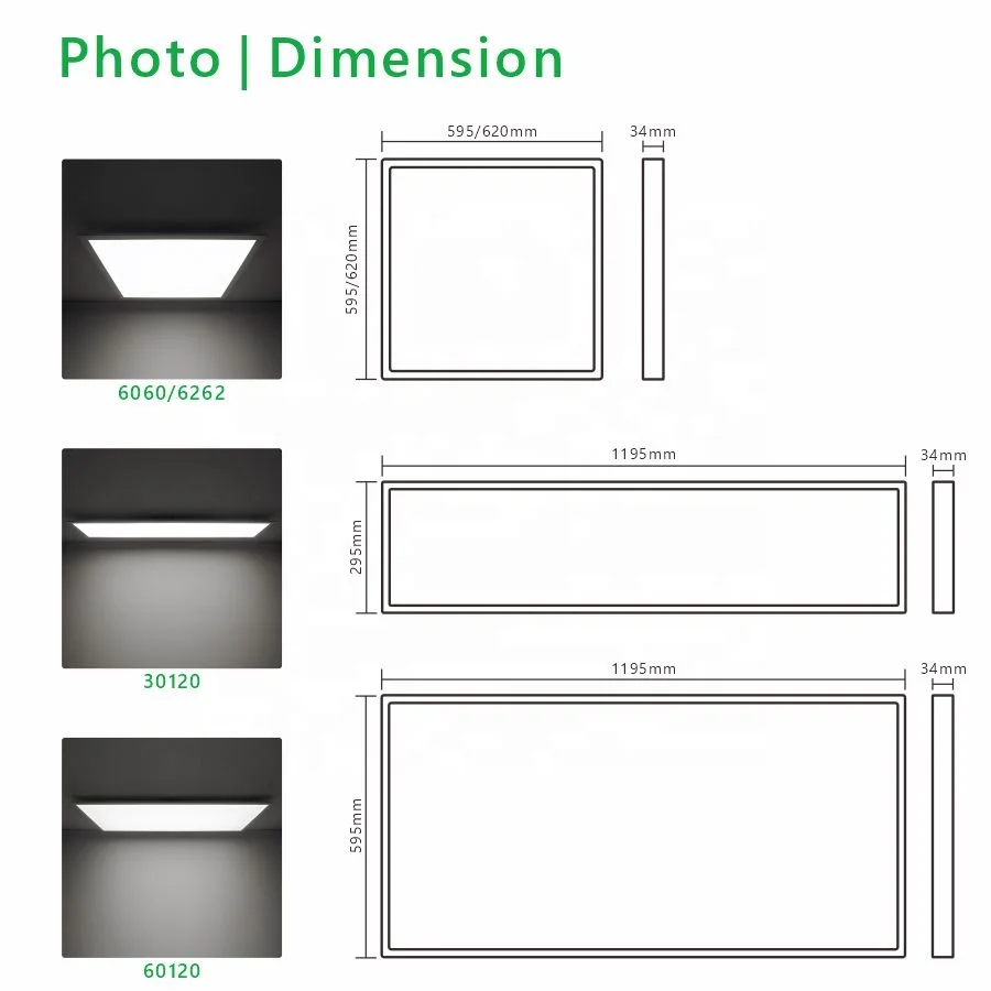 60x60 60x120 120x20 30W 40W 50W 60W 70W 3-CCT Switch Wattage CCT Selectable Back-lit LED Panel