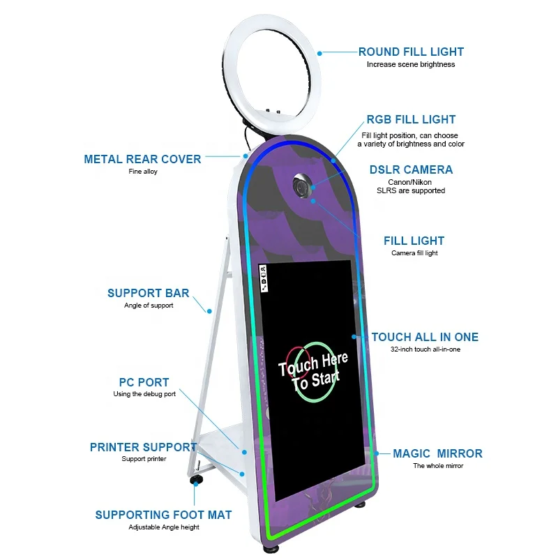 Party Selfie Digital Mirror Photobooth Machine Interactive Touch Screen DSLR Magic Mirror Photo Booth