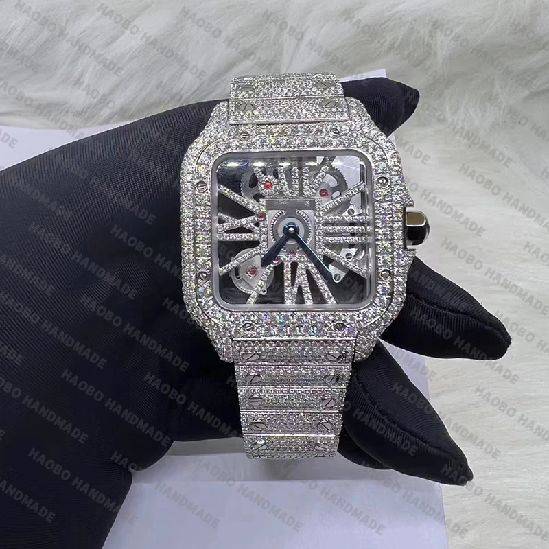 Роскошные ледяные часы VVS VVS1 с муассанитом ручной работы от