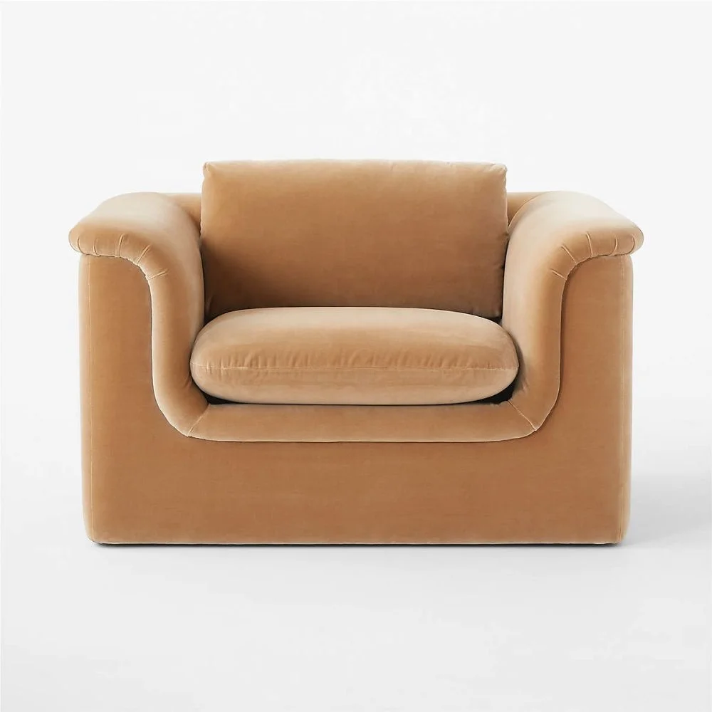 personalised single 1 seat sofa couch custom made upholstered orange khaki colored green camel corduroy velvet fabric armchair
