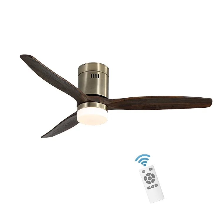 Popular Product Iron Solid Wood Remote Control Decorative Diningroom Indoor Led Ceiling Fan Light