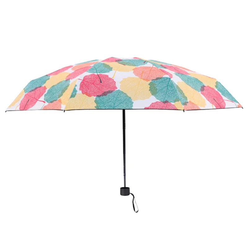 High Quality 19inch 6 panels 190T Pongee Light Weight Colorful Maple Leaf Foldable Sunscreen Gift Umbrella