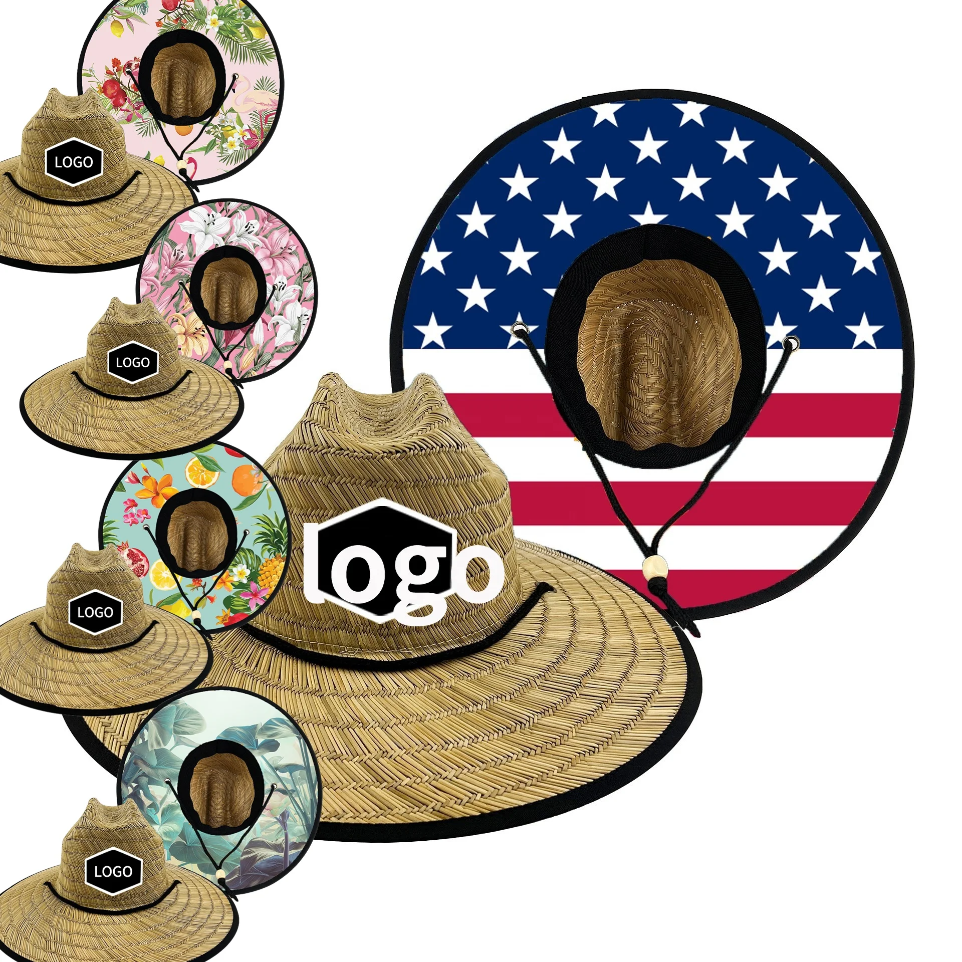 New collection handmade models summer wide brim sun beach hat straw oversize floppy hats flag with printed
