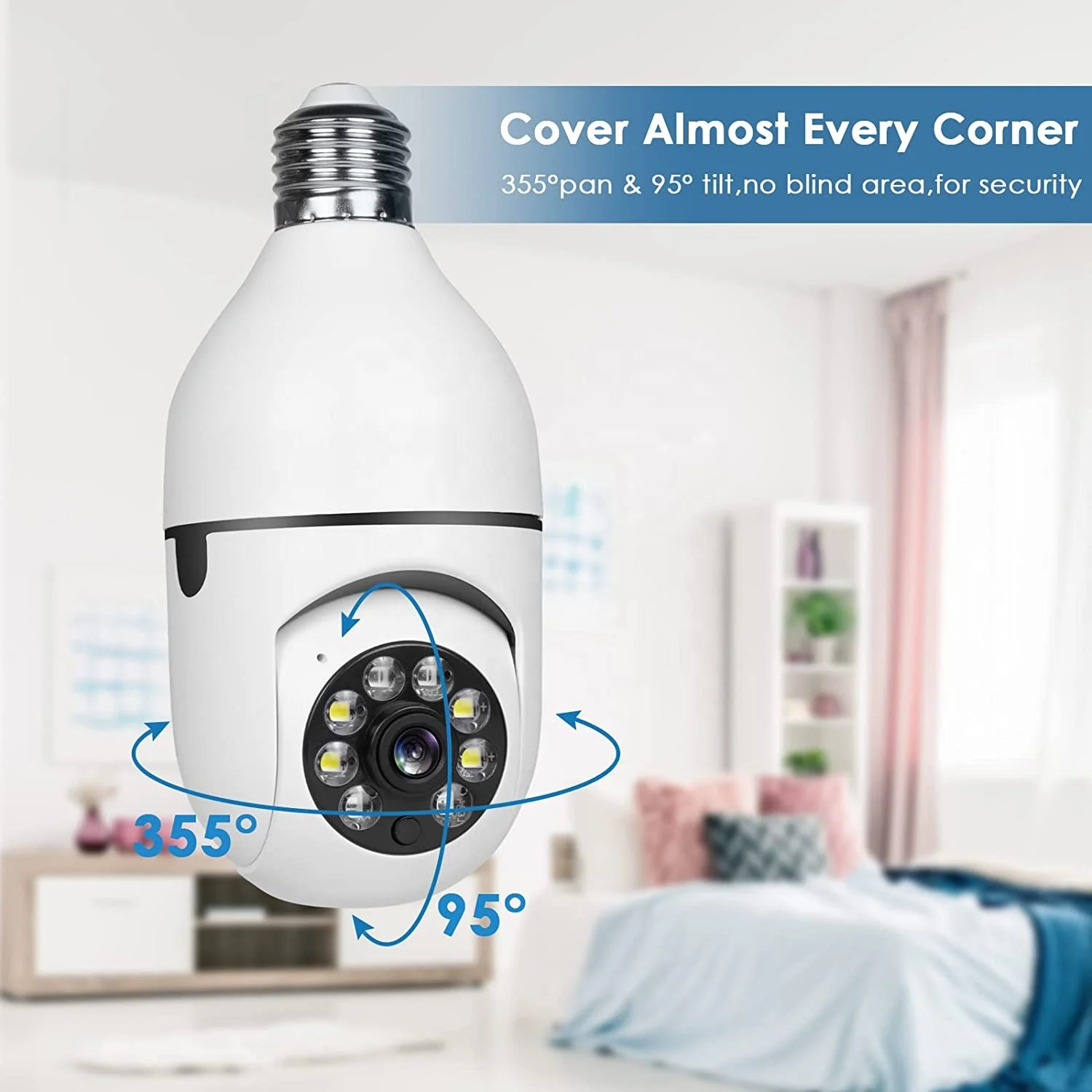 Light Bulb Camera Security Camera for Home Surveillance Spotlight E27 360 Degree Panoramic Wireless 1080P Security Home IP