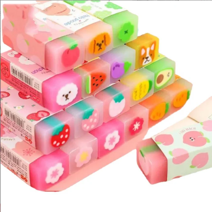 Cute Mini Rubber Bulk Rabbit Puzzle Favors Cartoon Fruit Shaped Erasers Gift Sets