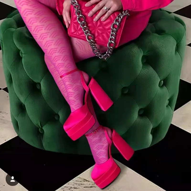 High Quality Satin Wedding Shoes High Heel Silver Popular Buckle Belt High Platform Shoes for Women