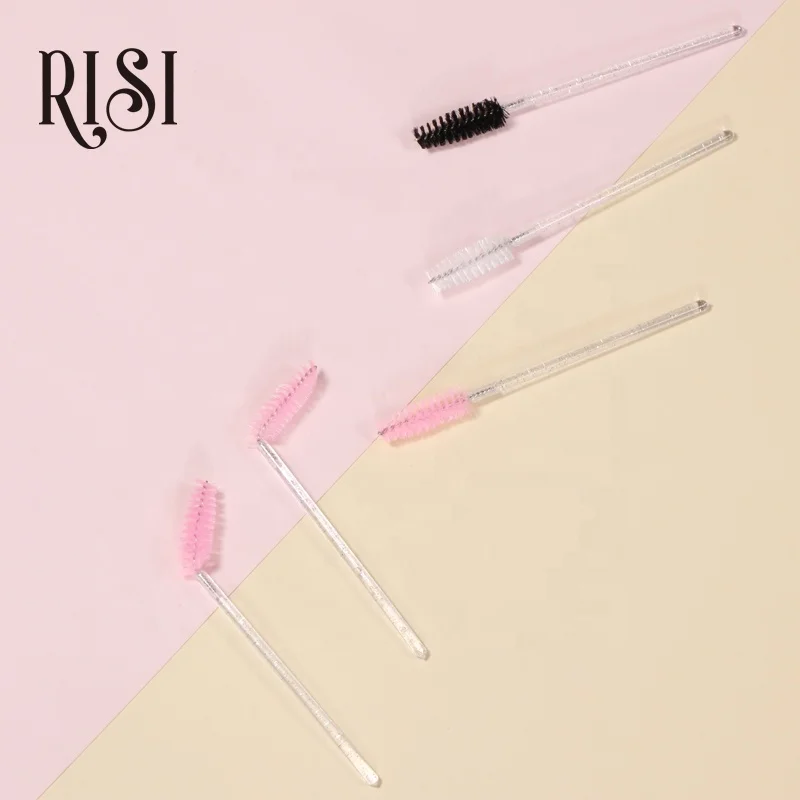 RISI Wholesale Glitter Mascara Wands 50 Pcs/ Bag Mascara Applicator Beauty Makeup Mascara Wands Disposable Eyelash Brush