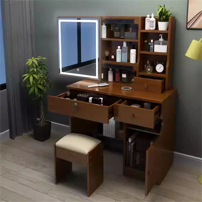 Bedroom Set Luxury Vanity Dresser Make Up Desk Modern Furniture LED Light Makeup Dressing Table With Mirror