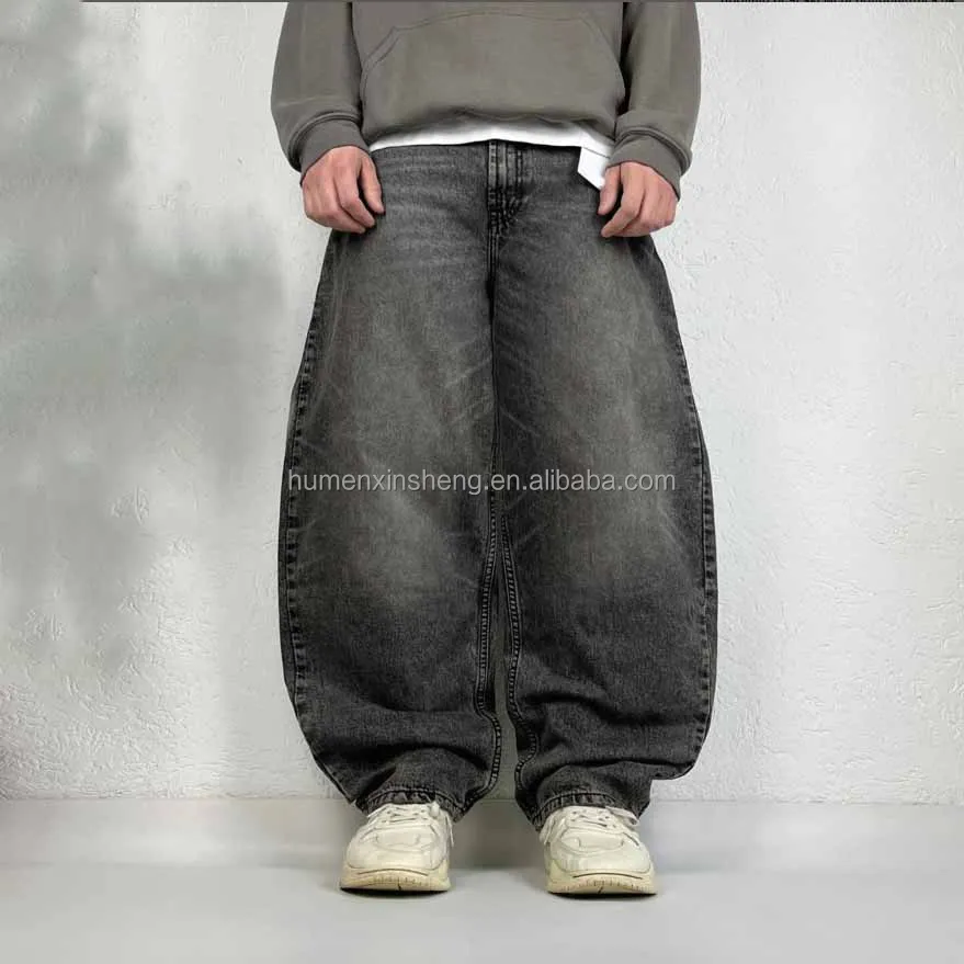 2024 streetwear custom mens loose black blank trousers oversize wide leg baggy denim pants jeans for men