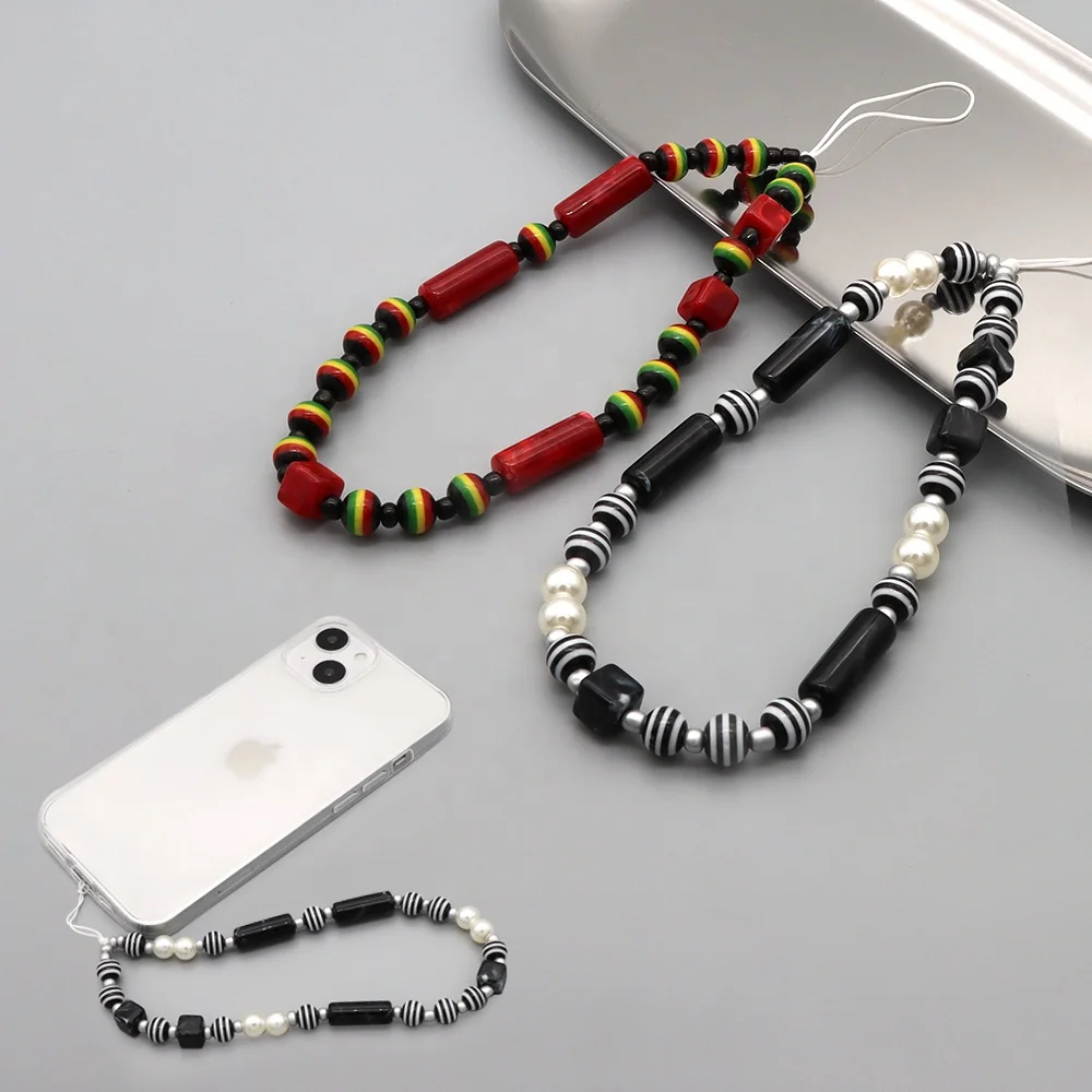 Fashion Design Beads Pearls Diy Beaded Cell Phone Lanyard Strap Luxury Mobile Chain Phone Charm Acrylic