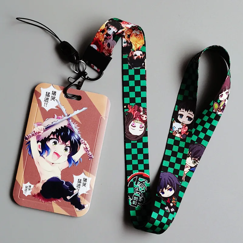 28 Styles double-sided printing Anime Bus Card Case School Meal Plastic Cards Holders Anime Card Lanyard ID Demon Slayer