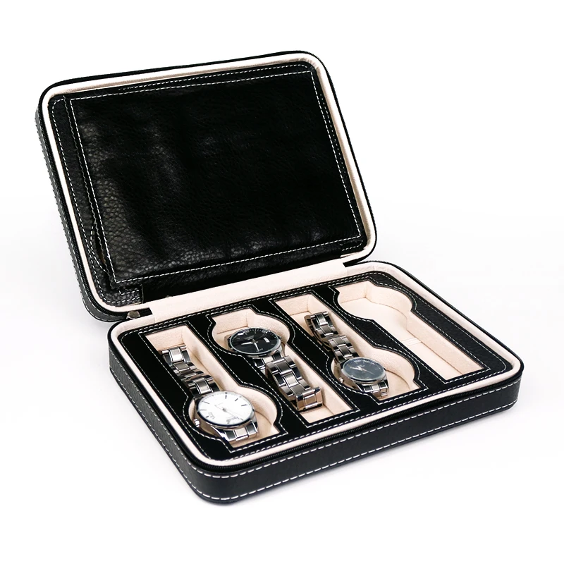 New Product Luxury  Black Pu Leather 8 Slots Watch Organizer Box Jewellery Wrist Watch Boxes or Cases with Custom logo