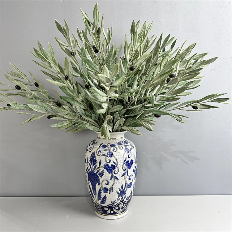 New Artificial Real Touch Olive Tree Branch Latex Frosted Olive Leaf Branch Small Stem for Hotel Restaurant Room Decor Green