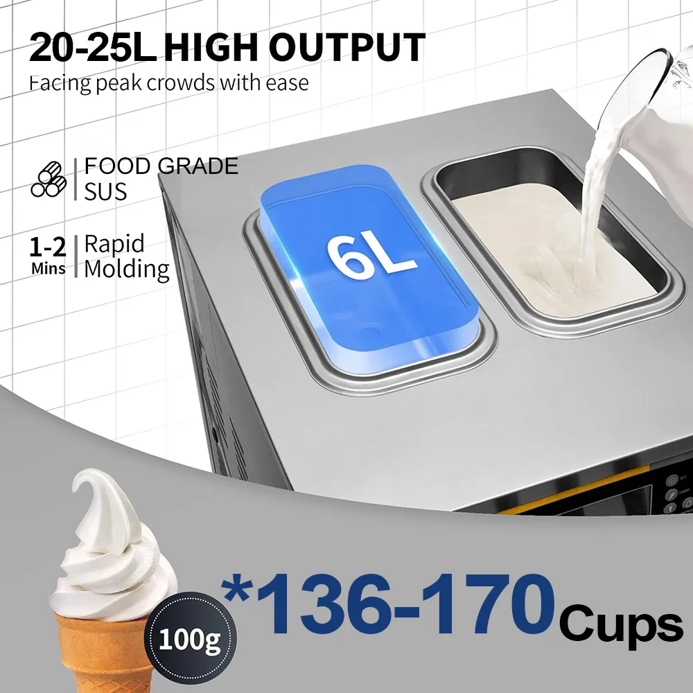 Sizhi Factory Price Stainless Steel 6L 3 Flavor Soft Serve Ice Cream Maker Machine ice Table Top Soft Ice Cream Machine
