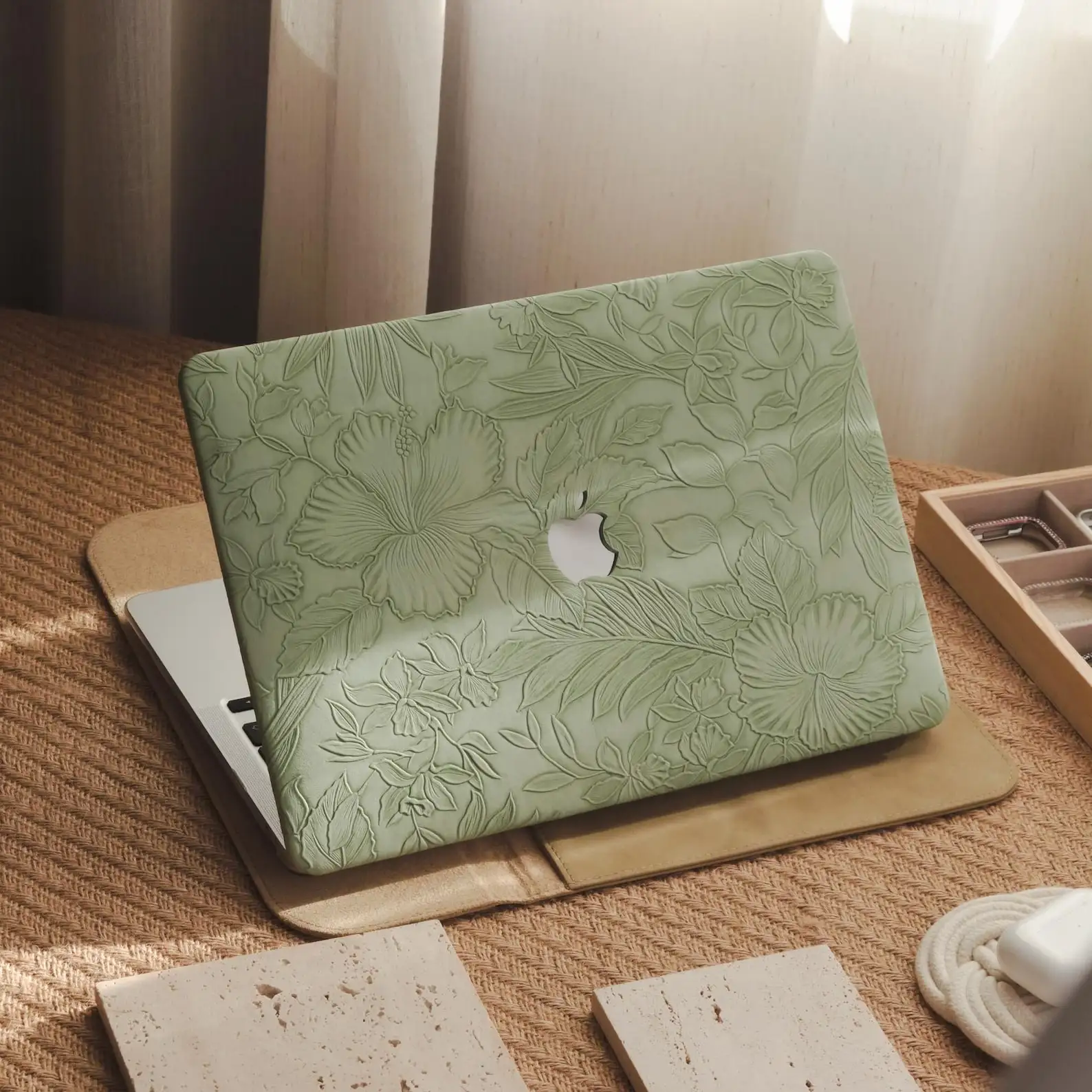 Green Embossed Mac Pro 13 M1 MAC pro 14 inch 15 16 Touch Bar Retina Air 13.6 M3 inch Laptop Hard Laptop case